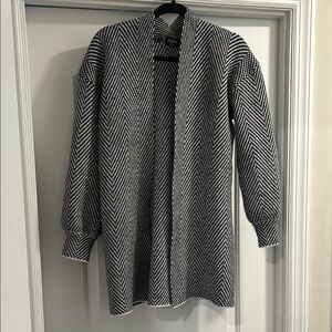 Fate Black and White Cardigan Sweater with Textured Knit